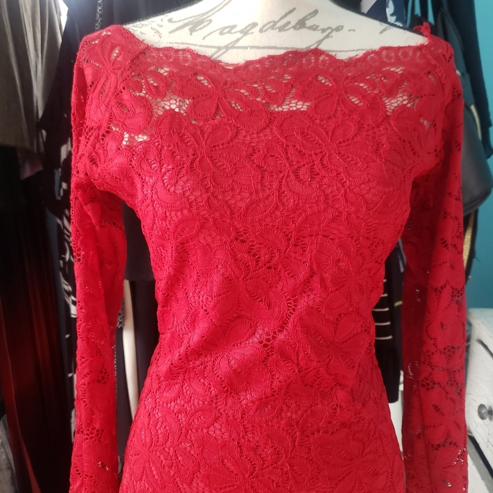 Red lace off the shoulder top